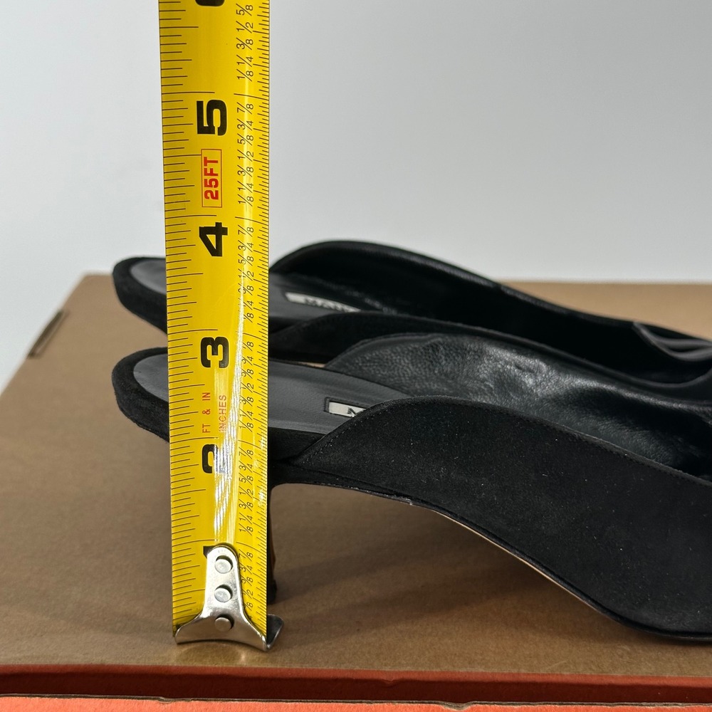 Y2K Manolo Blahnik Black Suede Leather Pointed Low Kitten Mule 2" Heel EU 37 - Picture 7 of 9
